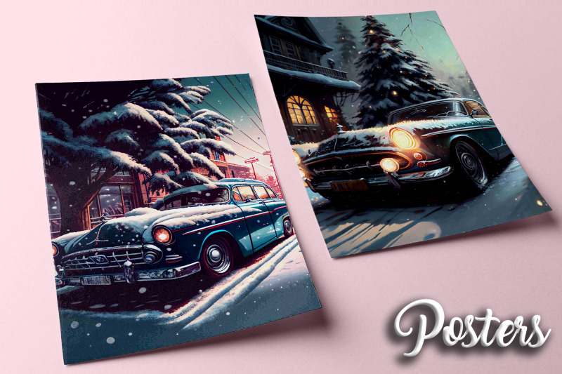 christmas-vintage-cars-backgrounds-set