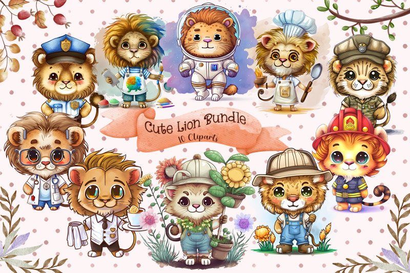 super-cute-lion-cliparts-bundle