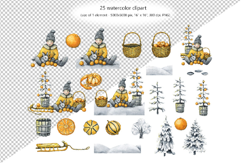 christmas-clipart-tangerines-rabbit-symbol-of-the-year-child-with-c