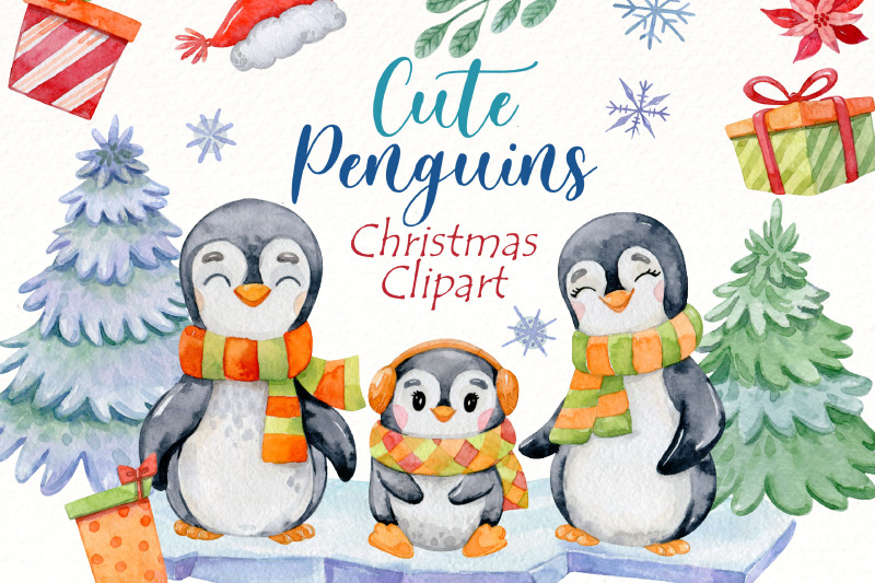 christmas-penguin-clipart-watercolor-cute-animal-png