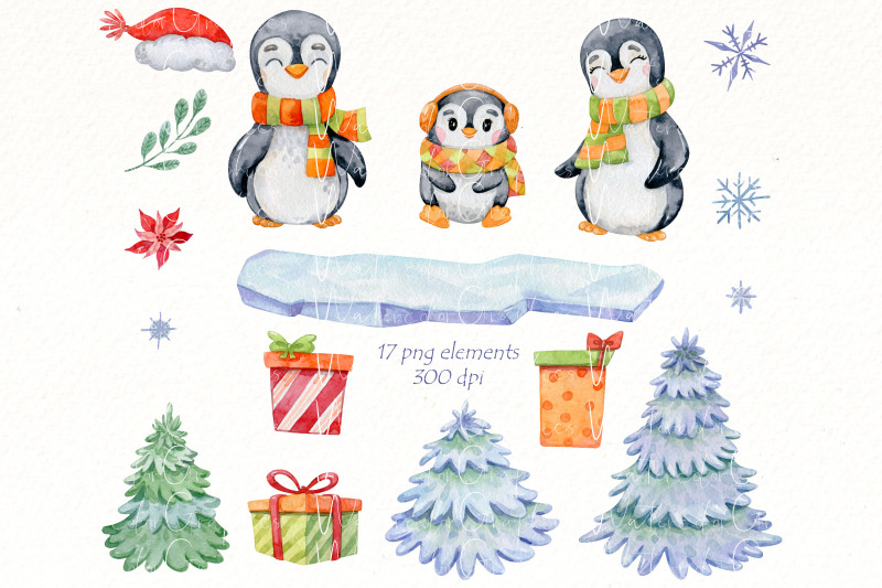 christmas-penguin-clipart-watercolor-cute-animal-png