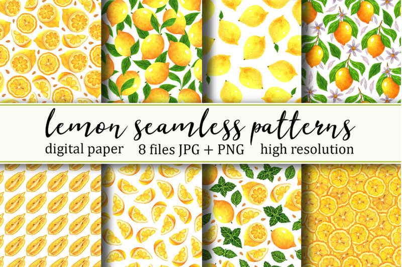 lemon-seamless-patterns-set-watercolor-digital-paper