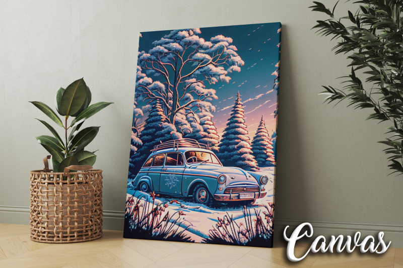 christmas-vintage-cars-backgrounds-set