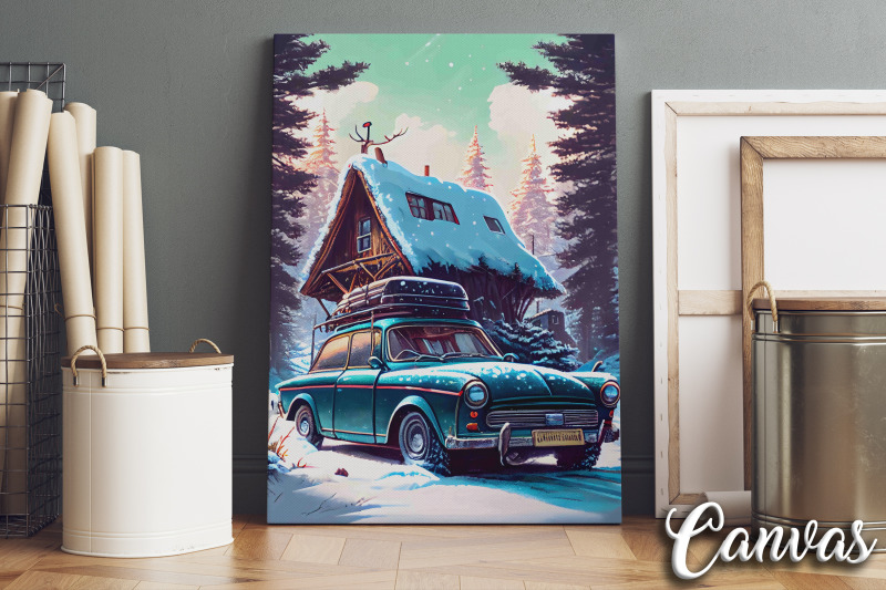 christmas-vintage-cars-backgrounds-set