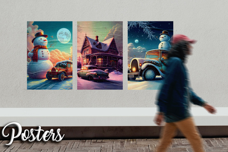 christmas-vintage-cars-backgrounds-set