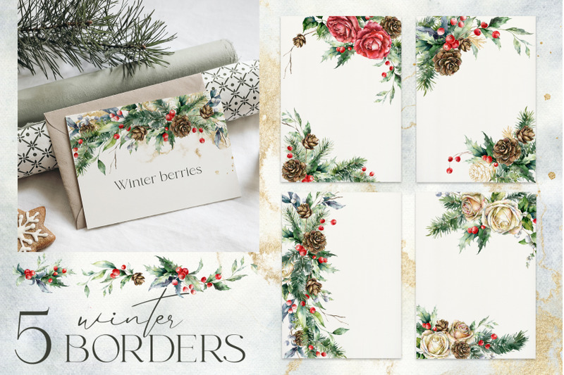 winter-berries-roses-watercolor-christmas-floral-botanical-collection