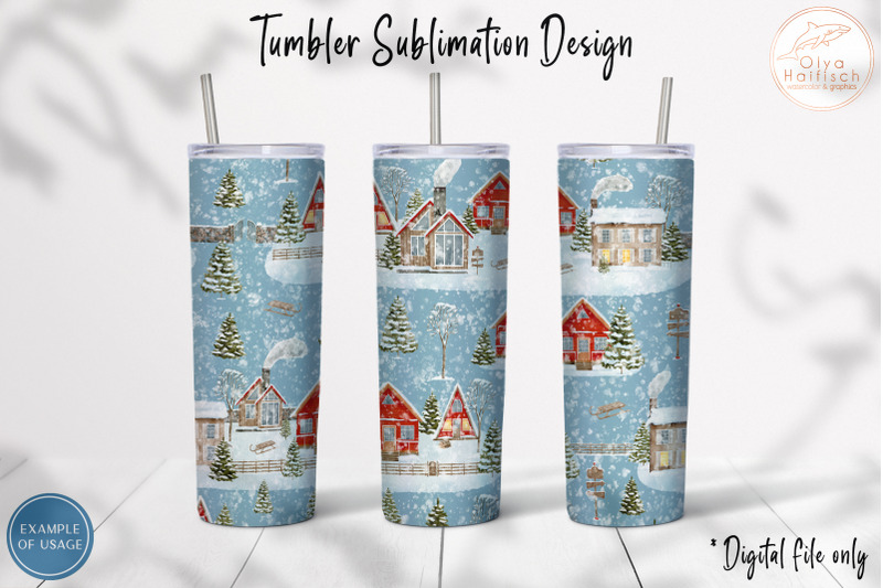 watercolor-snowy-house-tumbler-wrap-christmas-tumbler-sublimation
