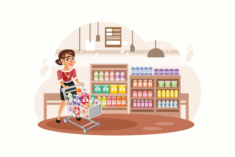 young-woman-shopping-at-supermarket-vector-illustration