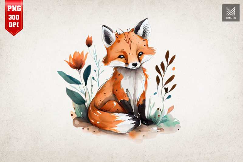 watercolor-cute-fox-amp-flowers