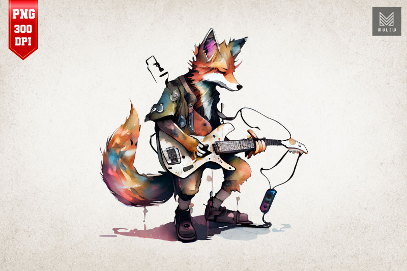 watercolor-fox-playing-guitar