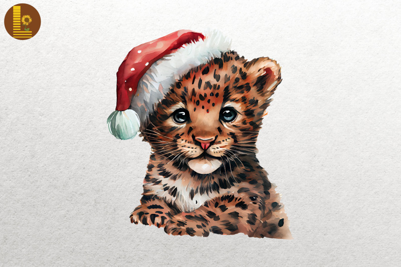 watercolor-leopard-in-santa-hat