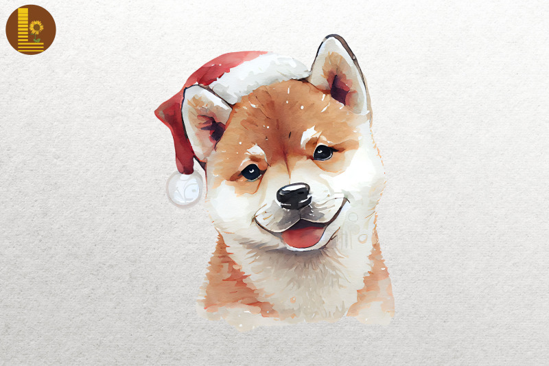 watercolor-cute-shiba-inu-in-santa-hat