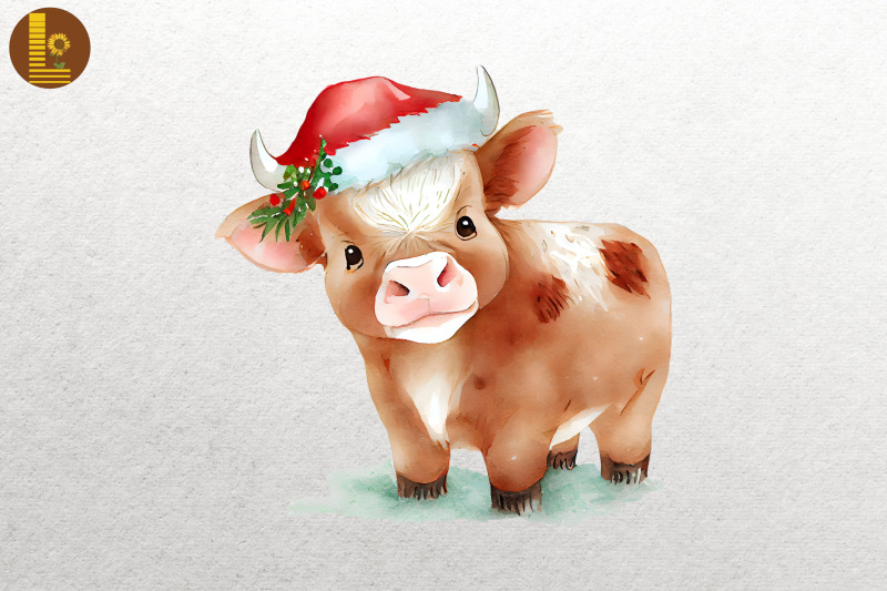 watercolor-cute-ox-in-santa-hat-xmas