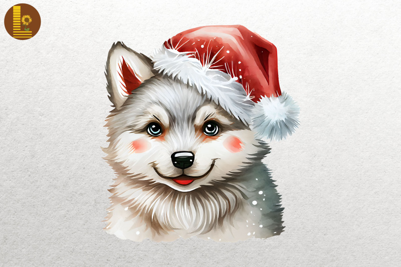 watercolor-cute-wolf-in-santa-hat-xmas