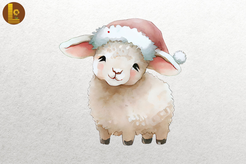 watercolor-cute-sheep-in-santa-hat-xmas