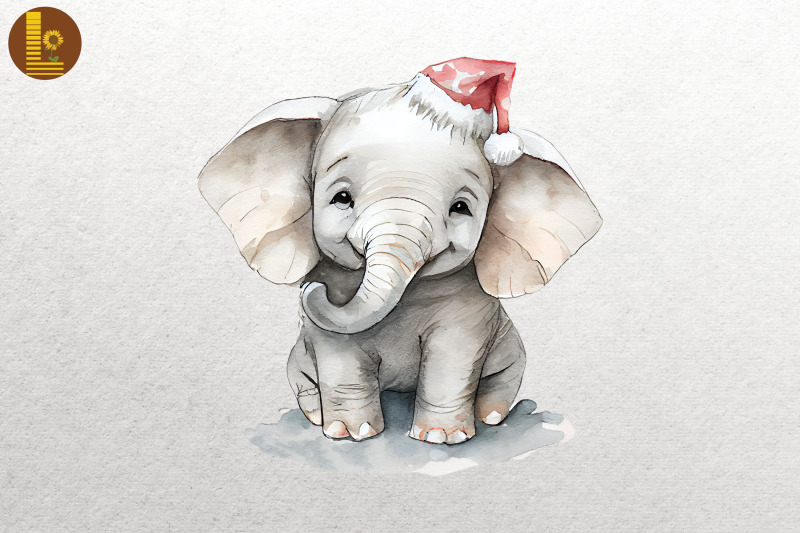 watercolor-elephant-in-santa-hat