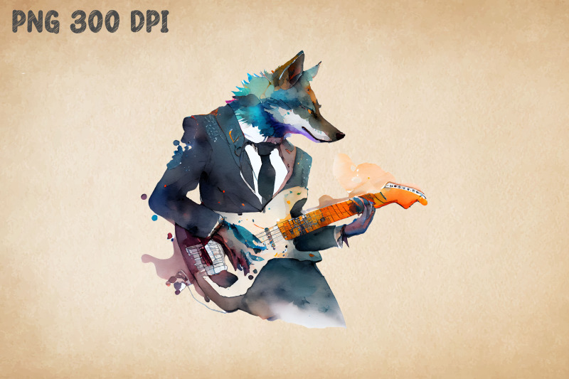 watercolor-wolf-playing-guitar