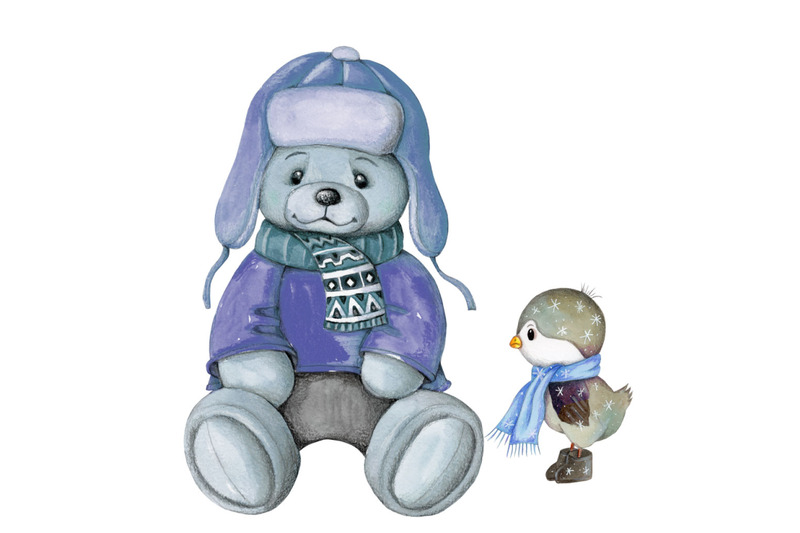 winter-teddy-bears-watercolor-illustrations