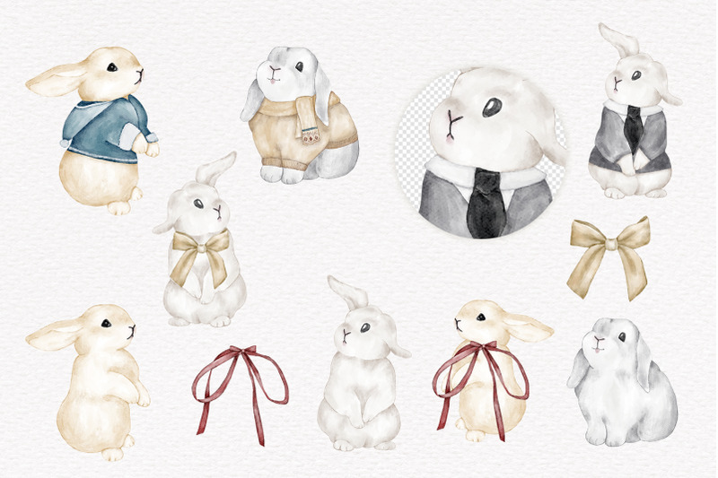 christmas-bunnies-clipart-toys-cookies-pine-branches-winter-holiday