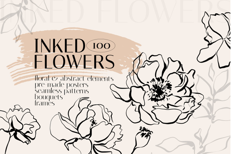 inked-flowers-line-art-set