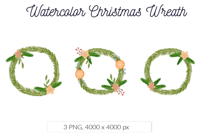 watercolor-christmas-wreath-gingerbread-orange-decor