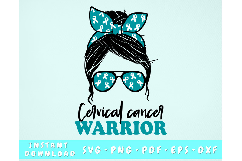 cervical-cancer-warrior-svg-cervical-cancer-messy-bun-svg-teal-white