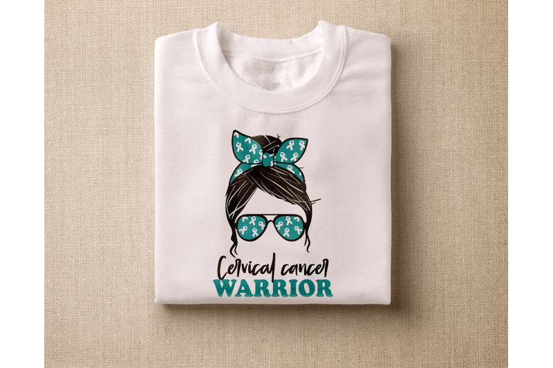 cervical-cancer-warrior-svg-cervical-cancer-messy-bun-svg-teal-white