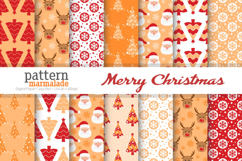 orange-christmas-digital-paper-christmas-santa-snowflake-bv012a