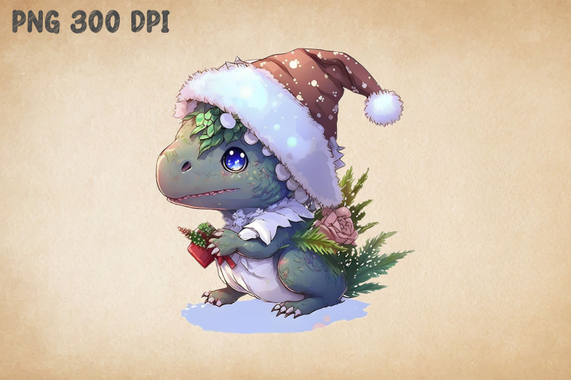 cute-chibi-dinosaur-t-rex-in-santa-hat