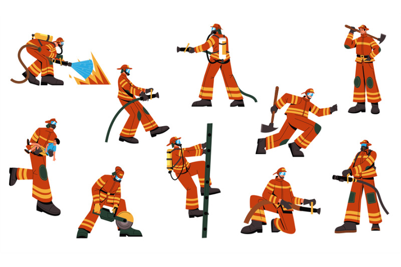 firefighter-characters-cartoon-fireman-in-uniform-with-rescue-equipme