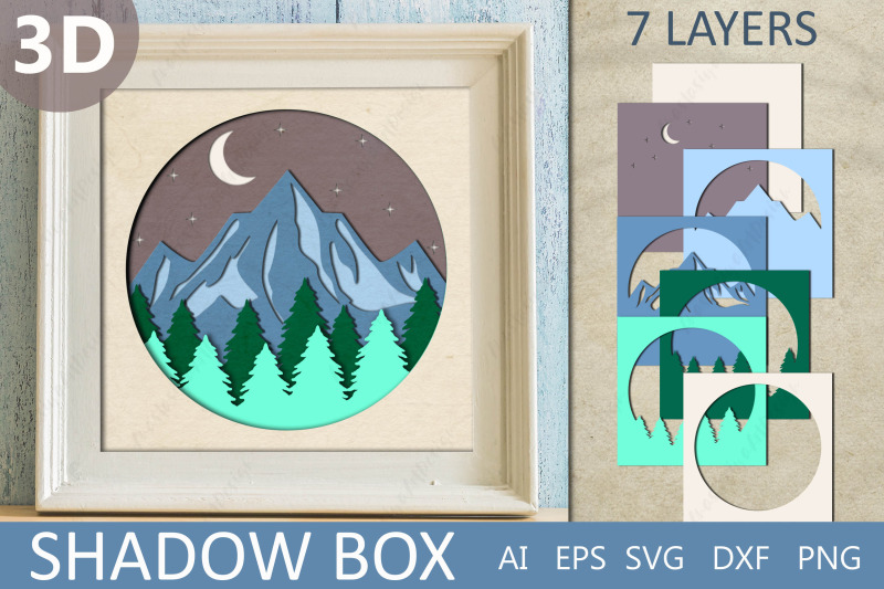 3d-shadow-box-with-mountain-svg-light-box-papercut-template