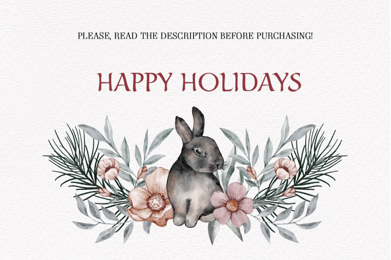 winter-floral-bunny-clipart-christmas-flowers-leaves-pine-branches-ber