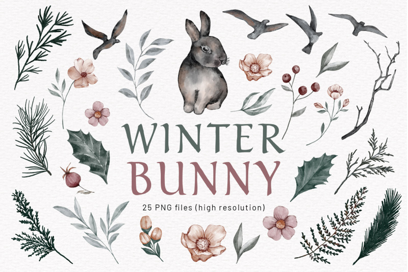 winter-floral-bunny-clipart-christmas-flowers-leaves-pine-branches-ber