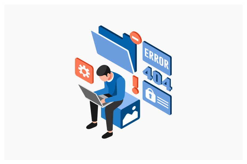 isometric-error-system-laptop-vector-illustration