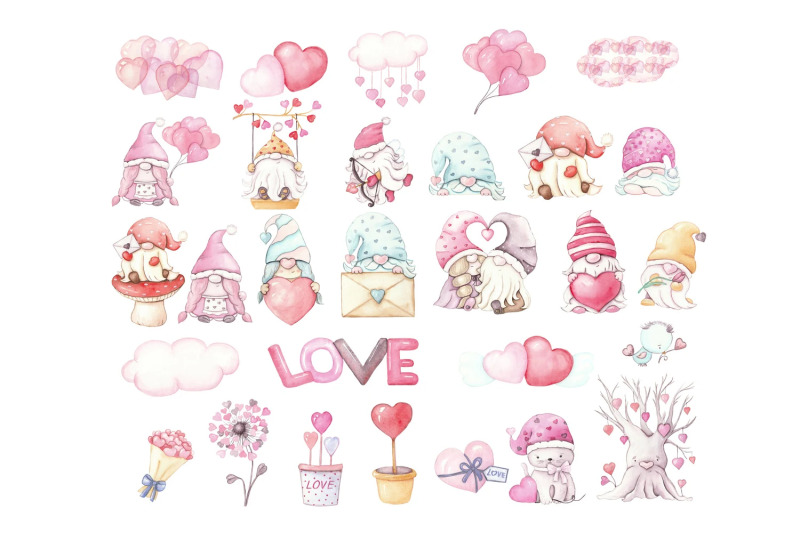 valentine-039-s-day-gnomes-watercolor-png-clipart