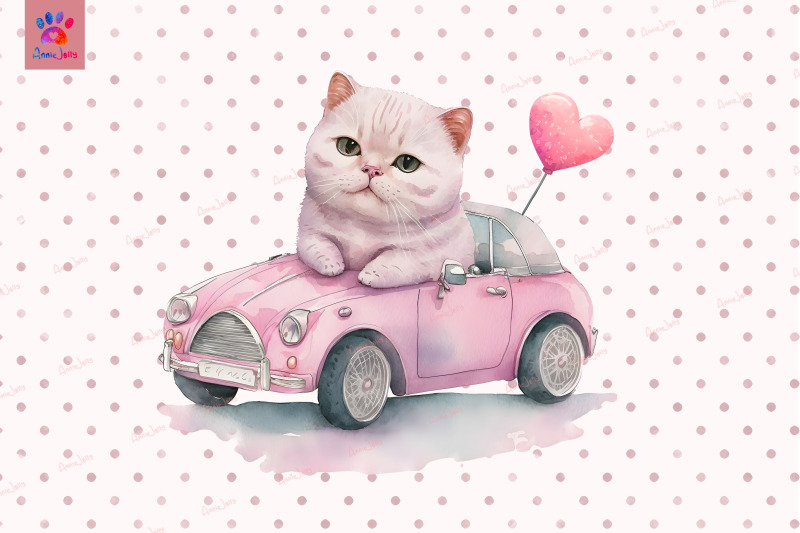 cute-cat-on-pink-car-valentine