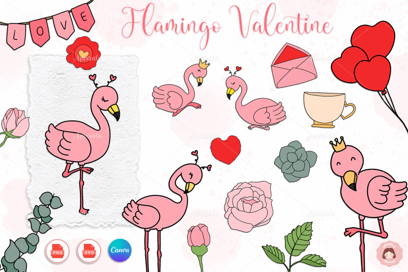 flamingo-valentine-and-rose-for-canva-valentine-illustration-bundle