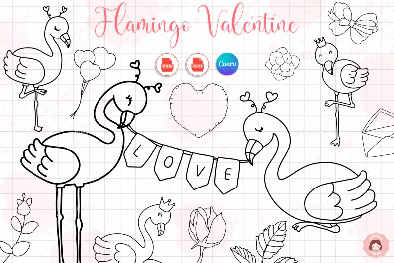 flamingo-valentine-and-rose-for-canva-valentine-illustration-bundle