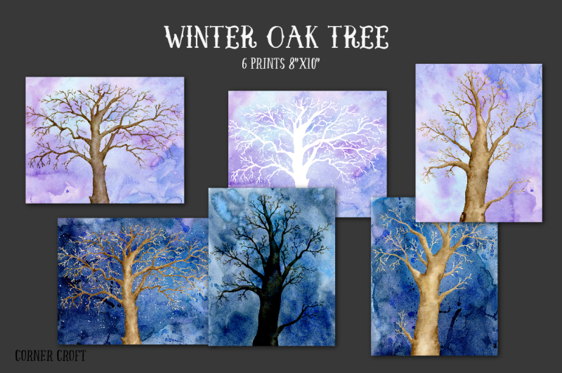 watercolor-clipart-winter-oak-tree