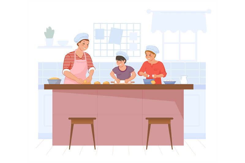 mother-cooking-dough-happy-daughter-and-son-cook-kitchen-child-makin