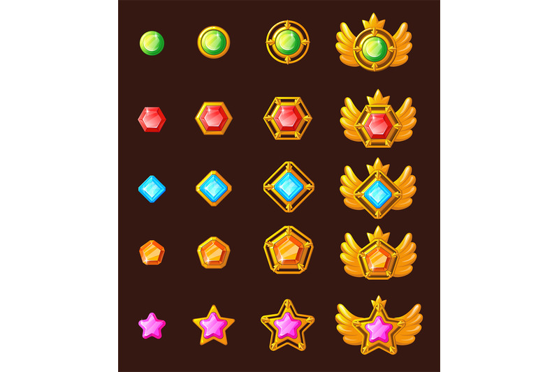 award-game-progress-golden-amulets-with-gem-badge-kit-jewelry-star