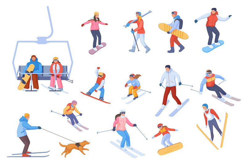 people-riding-skis-and-snowboards-cartoon-skiers-family-snowboarders