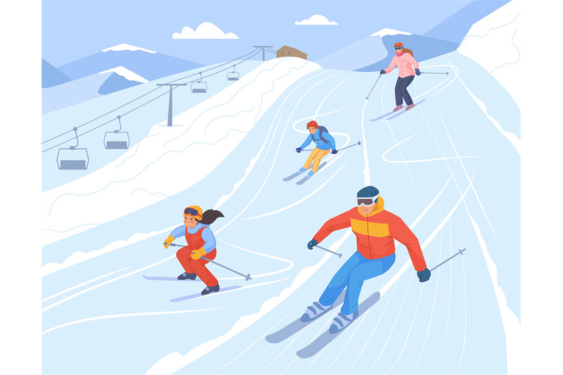 family-at-ski-resort-snowboarder-on-snow-slope-winter-skiing-mountai