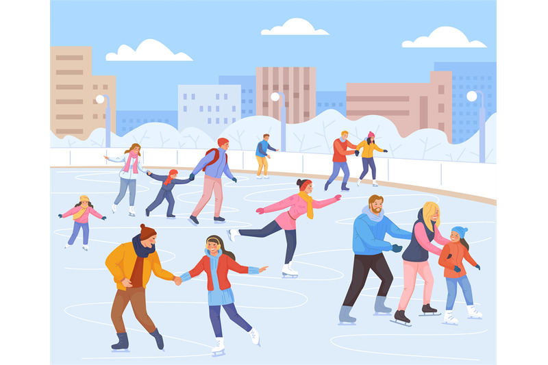 families-skating-ice-rink-people-in-winter-christmas-scene-snow-spor