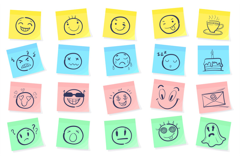 sticky-notes-with-smile-emotion-cards-sad-or-funny-face-on-weekly-pa