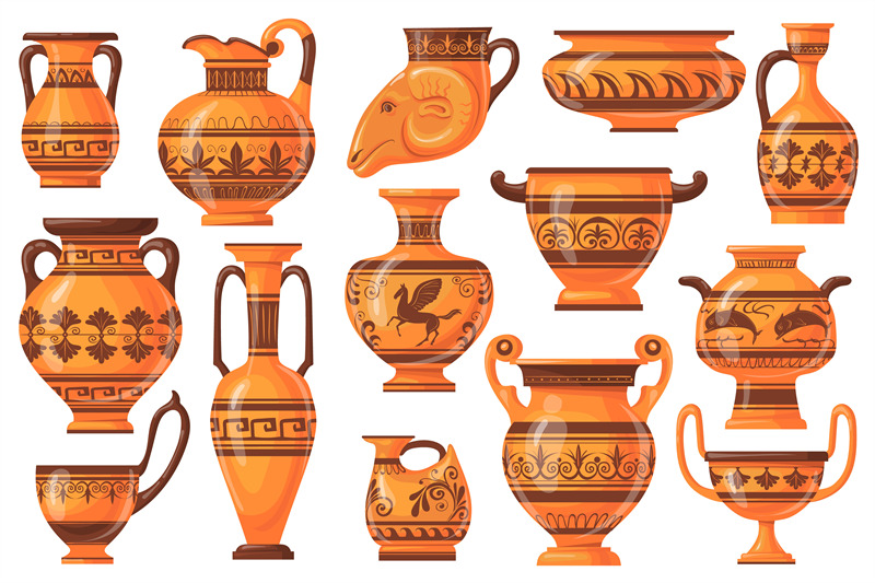 cartoon-greek-pots-ancient-pottery-ceramic-vases-old-antique-pot-jug