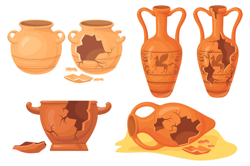 cartoon-broken-pottery-old-cracked-ceramic-vases-history-archeology