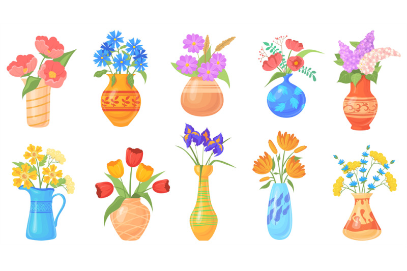 cartoon-jug-with-flower-blooming-flowers-in-vases-colorful-vase-with