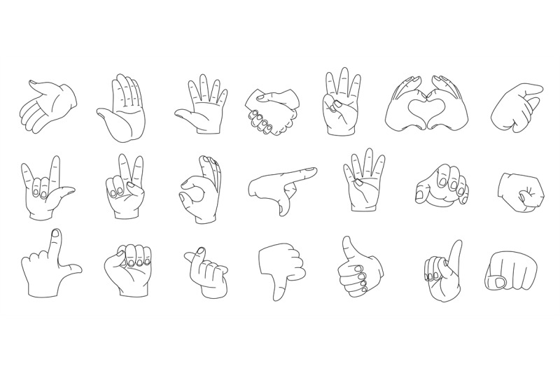 linear-hand-gestures-woman-hands-different-poses-minimal-linear-style