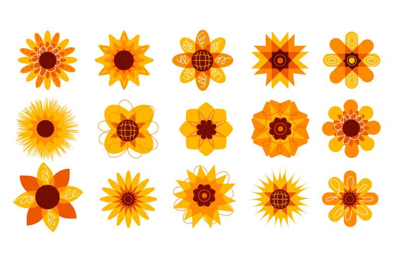 cartoon-sunflowers-decorative-autumn-flowers-orange-petals-different